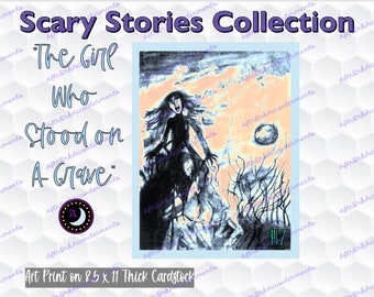 Scary Stories – The Girl Who Stood on a Grave, Dark Art Decor, Gothic Abstract Art Print, Scary Stories to Tell in the Dark