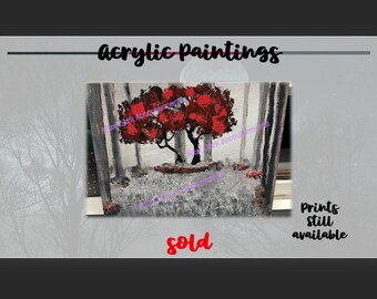 Acrylic Painting - Original Art - "RED TREES" - Impressionist Art, Nature Home Décor, Colorful Landscape Art