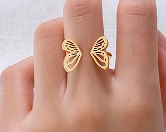 18K Gold Silver Butterfly Rings｜Stackable Ring｜Adjustable Rings｜Dainty Ring｜Gold-Plated Opening Three-Dimensional Hollow Butterfly Rings