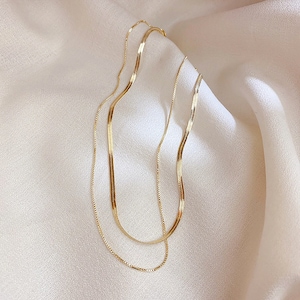 18K Gold Snake Link Chain Choker Necklace｜Punk Multi Layered Flat Blade Snake Choker｜Simple Gold Color Collar Necklaces｜Gold Snake Chains