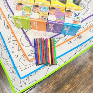 Kids Washable Coloring Play Mat with 12 Washable Markers Girl's World