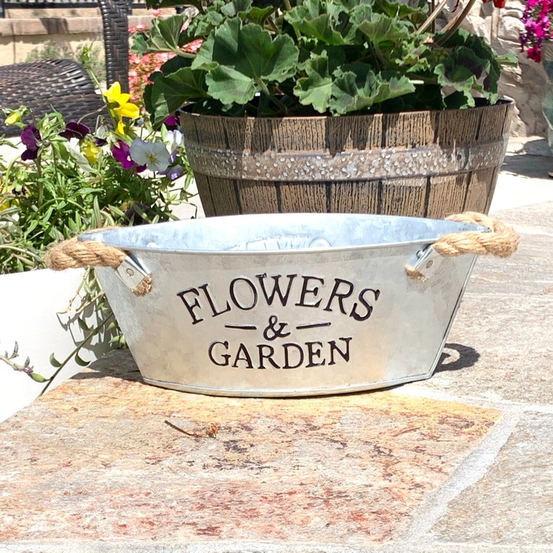 Galvanized Flower Pot Rustic Steel Flower Pot Gardening Etsy