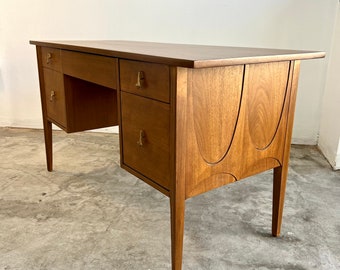 Refinished Vintage Mid Century Broyhill Premier Brasilia Walnut Wood & Brass Desk