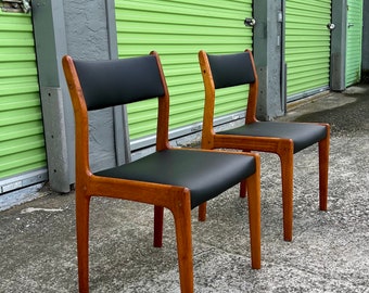 Reupholstered Vintage Mid Century Danish Farso Stolefabrik Teak Wood Dining Chairs (Set of 2). Made in Denmark.