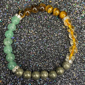 Abundance Crystal Bracelet, Attract Money, Prosperity, Success, Crystal Bracelet, Tigers Eye, Citrine, Green Aventurine, Pyrite, Chakras