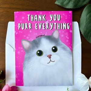 Gracias Purr Everything Tarjeta de felicitación y sobre • Adorable tarjeta de agradecimiento • Gracias por todo • Regalo divertido para los amantes de los gatos