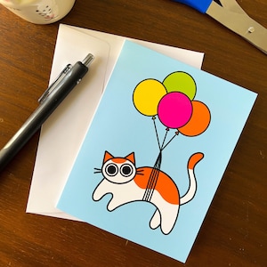 Cat Birthday Card • Cat & Birthday Balloons • Celebration Birthday Card • Card For Cat Lover • Cat Lover Gifts • Gifts Under 5