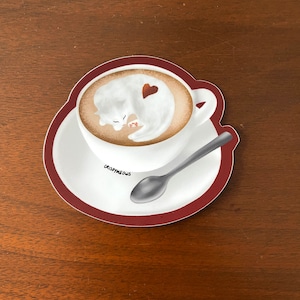 Autocollant Catpuccino Kitty avec cœur, cadeau pour les amateurs de café, Saint-Valentin, cadeau pour elle, chat dans une tasse