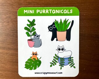 Mini Purrtanicals Sticker Sheet • Botanical Stickers • Cute Cat Stickers • Journaling Stickers • Gift For Cat Lover • Plant Lover Gift