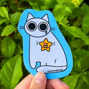 Está bien llorar pegatina de gato • pegatinas de salud mental • pegatina duradera para portátil • pegatina para botella de agua • asuntos de salud mental