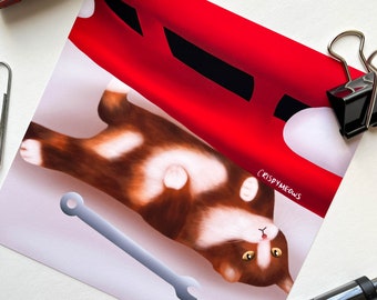 Meowchanic Cat Art Print, Cute Mechanic Desk Decor