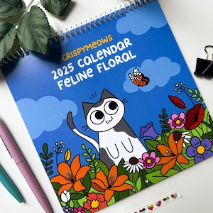 2025 Floral Cat Calendar • Cat Art Calendar • 12 Month Calendar • Limited Edition Wall Calendar • Plant & Flower Lover • Gift For Cat Lover