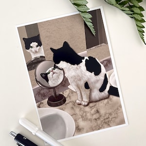 Funny &quot;Purrspective&quot; Cat Art Print | Gloss Cat Print • Tuxedo Cat Print • Animal Portrait