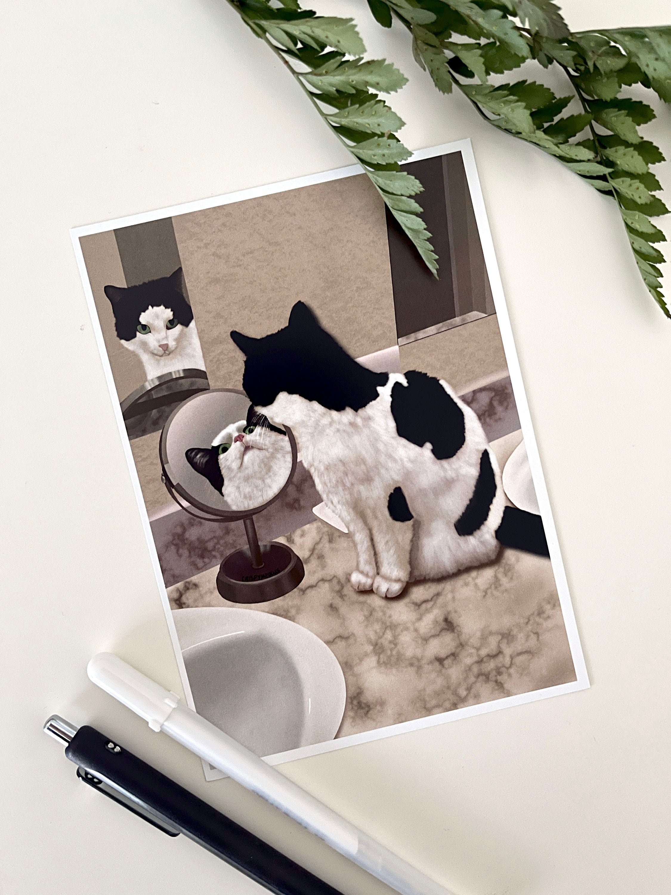 Funny "Purrspective" Cat Art Print | Gloss Cat Print • Tuxedo Cat Print • Animal Portrait