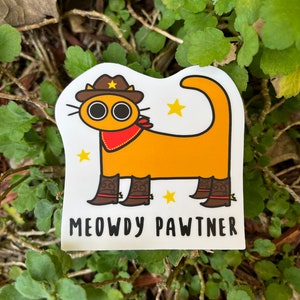 Meowdy Pawtner Sticker, 3 Inch Stickers, Cute Cat Cowboy Sticker, Adorable Laptop Decal, Orange Cat Sticker, Stationery, Gift For Cat Lover