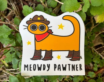 Meowdy Pawtner Sticker, 3 Inch Stickers, Cute Cat Cowboy Sticker, Adorable Laptop Decal, Orange Cat Sticker, Stationery, Gift For Cat Lover