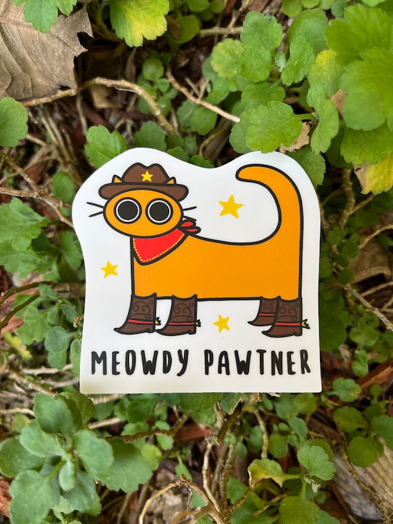 Meowdy Pawtner Sticker, 3 Inch Stickers, Cute Cat Cowboy Sticker, Adorable Laptop Decal, Orange Cat Sticker, Stationery, Gift For Cat Lover