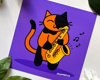 Making Mewsic Print • 5 x 5 Print • Cats Playing Instruments • Cat Playing The Saxophone • Perfect For Musician • Gift For Cat Lover