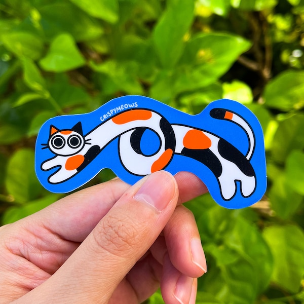 Long Noodle Calico Cat Sticker • Waterproof Laptop Decal