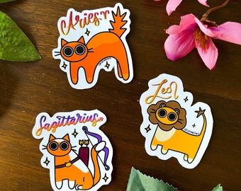 Zodiac Cat Stickers • Adorable Zodiac Sign Art • Astrology Stickers • Waterproof Cat Stickers • Gift For Cat Lover