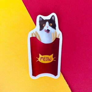 French Fry Cat Sticker, Laptop Die Cut Sticker, Matte Wasserfeste Sticker, Comfort Food Aufkleber, Süße Katze Food Sticker, Geschenk für Foodie