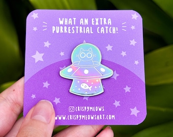 UFO Cat Enamel Pin • Adorable Cat Pin • Cool Space Pins • Soft Enamel Pin • Rainbow Metallic • Pin For Jean Jacket • Awesome Cat Lover Gift