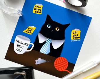 Business Cat Art Print, 5 x 5 Print, Matte Coated, Perfect For The Office, Desk Art For Work, Present For Cat Lover, Gift For Boss