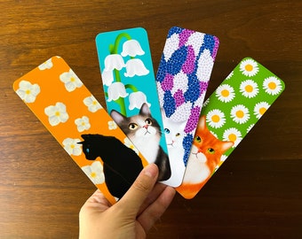 Floral Cat Bookmark With Rounded Corners • One-Sided Matte Personalized Cat Bookmark • Gift For Cat Lover • Perfect For A Bookworm