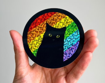 Orgoglio gatto glitter adesivo • LGBTQ Pride Sticker • Simpatici decalcomanie per laptop • Rainbow Sticker