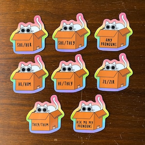 Pronoun Stickers • Cat Stickers • Laptop Decal