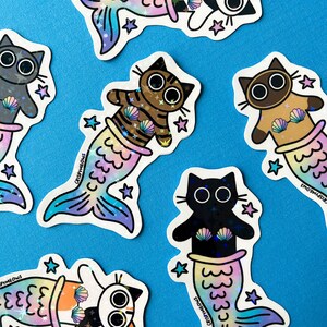 Cat Mermaid Sticker • Sparkly Holographic Decals • Cute Waterproof Stickers • Mermaid Stickers • Stickers For Your Water Bottle