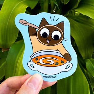 Soup Cat Sticker • Siamese Cat Sticker • I Love Soup • Foodie Sticker • Adorable Soup Season Sticker • Perfect For Cat Lover