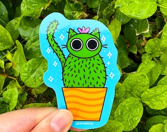 Cactus Cat Sticker • Cute Cat Laptop Decal • Waterproof Sticker • Cool Cactus Plant Sticker • For Plant Lovers • Cat Lover Gift • I Love Cat