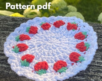 Strawberry Crochet Coaster Pattern, cottage core, cute, and easy