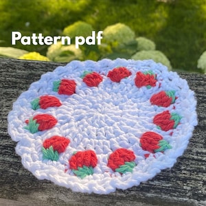 Strawberry Crochet Coaster Pattern, cottage core, cute, and easy