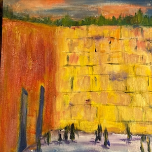 Kotel in Multicolored Impressionist Style Acrylic Judaica Artwork 16 X 20 Canvas