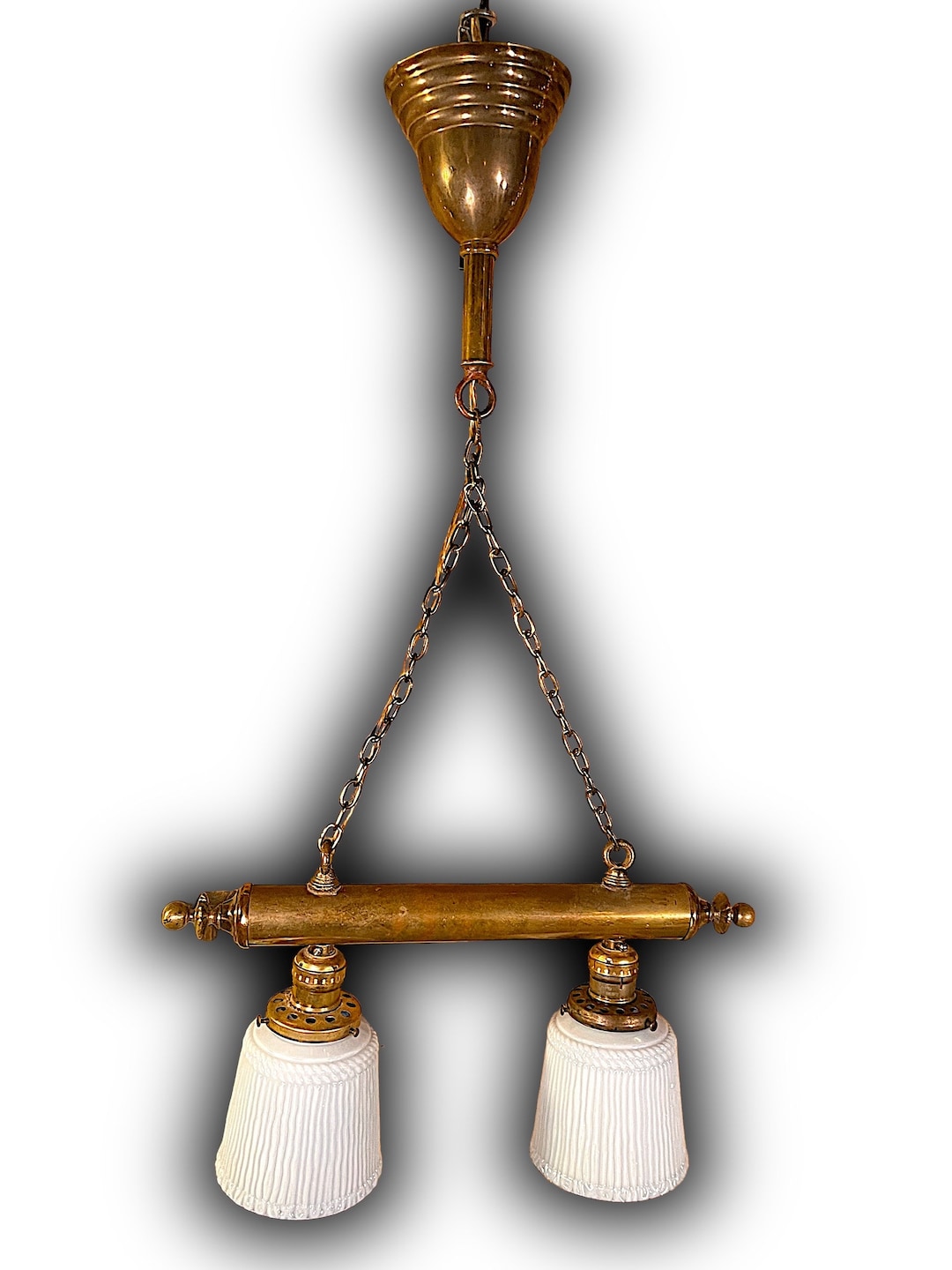 Twin Pendant Lamp W/ Glass Shades Drapery Flash Color Blue Vintage Art ...