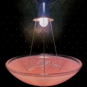 VTG Virden, Vintage Art Deco Glass Flycatcher Chandelier - 1920s-1930s, Super Pink & Chrome Color, Brand new semi-flush ceiling mount