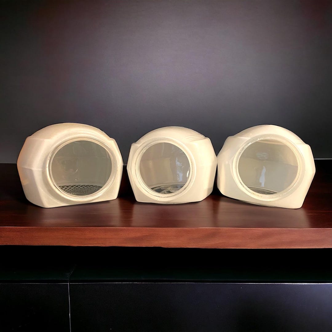 Set of 3 Antique Moe Light Bathroom Light Covers. Milk Glass and Clear ...