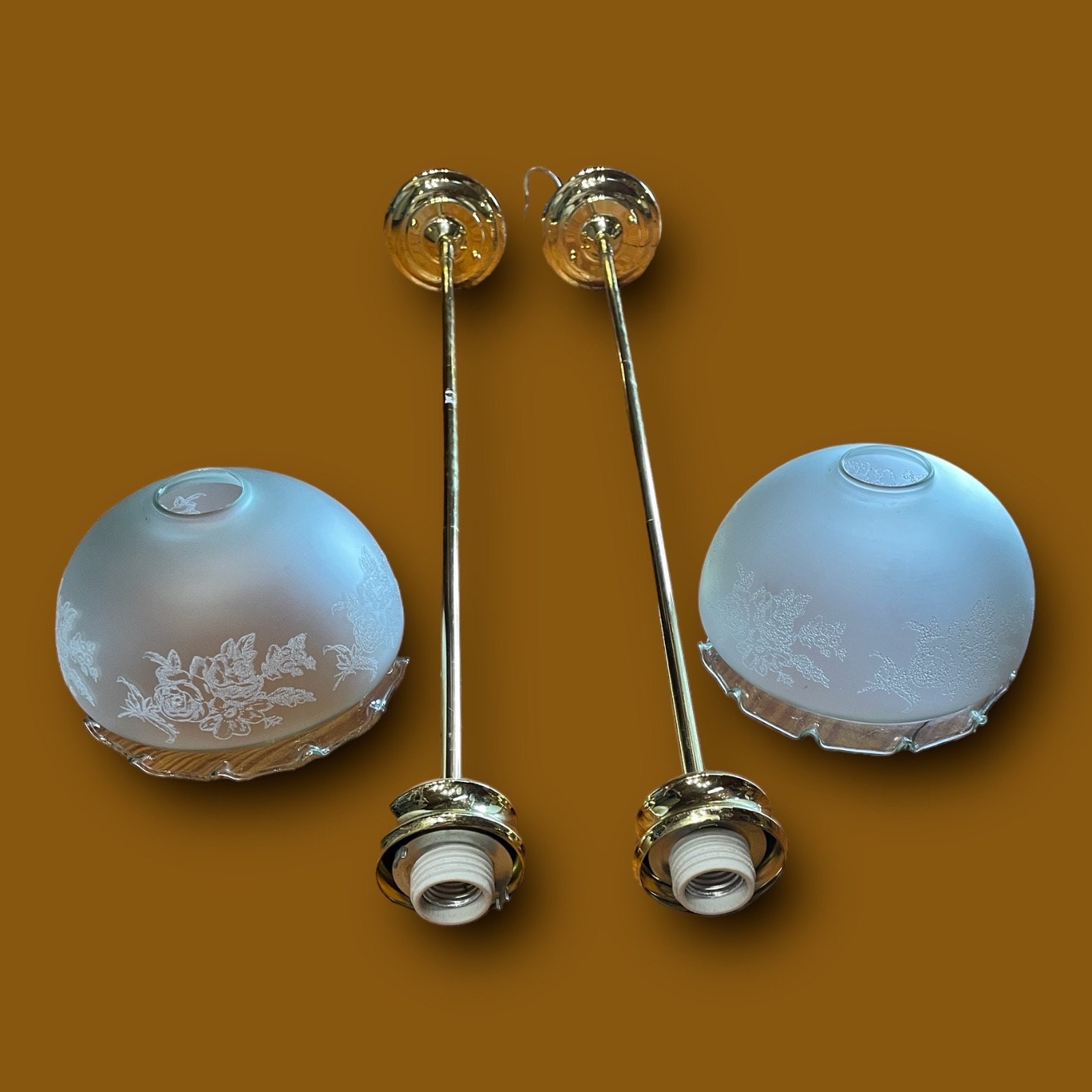 Art Nouveau Vianne French Art Glass Etched Glass Roses/ Vintage Pair of