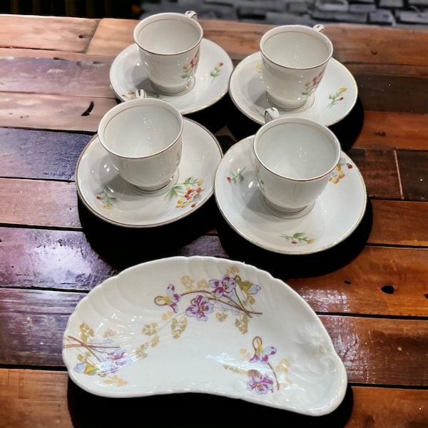 Elegant Teacup Set - Shabby Chic Mix-Matched Bachelorette Wedding Extravaganza - Pristine Bone China Tea Time Bliss! Three Leaves