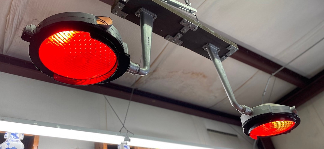View of Vintage Industrial Railroad Signal Lights, Pendant Chandelier, Wall ...