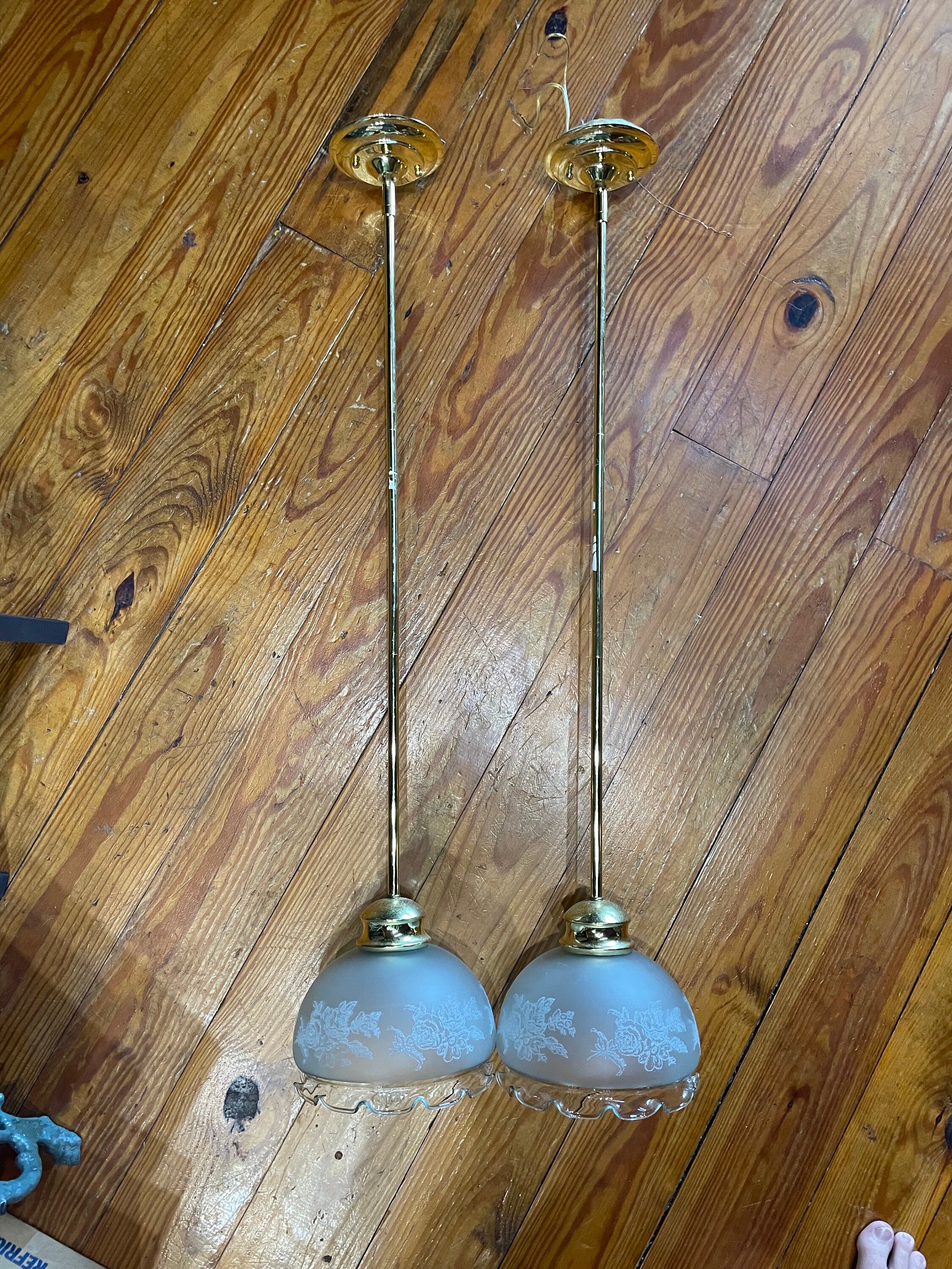 Art Nouveau Vianne French Art Glass Etched Glass Roses/ Vintage Pair of