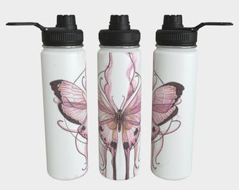 Rosa Schmetterling Edelstahl Wasserflasche: Wings of Grace Design