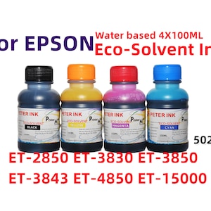 4X100ml Eco Solvent (water based) for ET Et-2850 ET-3830 Et-3850 Et-3843 Et-4850 ET-15000 Et-3750 Printer 502 for Transfers
