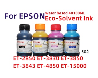4X100ml Eco Solvent (water based) for ET Et-2850 ET-3830 Et-3850 Et-3843 Et-4850 ET-15000 Et-3750 Printer 502 for Transfers