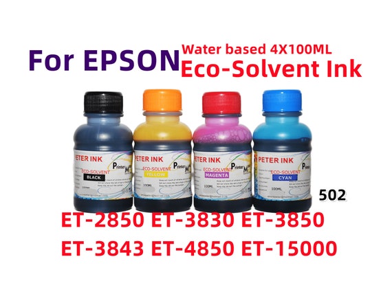 4X100ml Eco Solvent (water based) for ET Et-2850 ET-3830 Et-3850 Et-3843 Et-4850 ET-15000 Et-3750 Printer 502 for Transfers