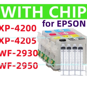 for T232 232 XL WF 2950 WF 2930 xp 4200 xp 4205 printer, 4pk Empty Refillable Ink Cartridge with single use chips