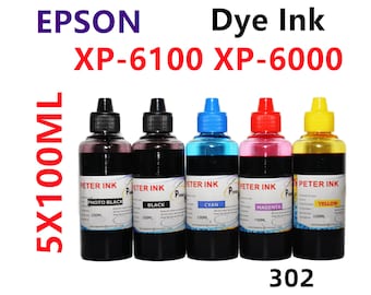 5X100ML Regular Dye Ink for XP 6000 xp 6100 Printer T302 302 refillable ink cartridges CISS