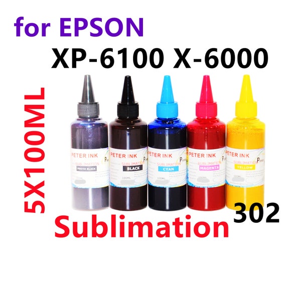 5X100ML Sublimation Ink for Epson XP 6000 Xp 6100 Printer T302 302  Refillable Ink Cartridges CISS 
